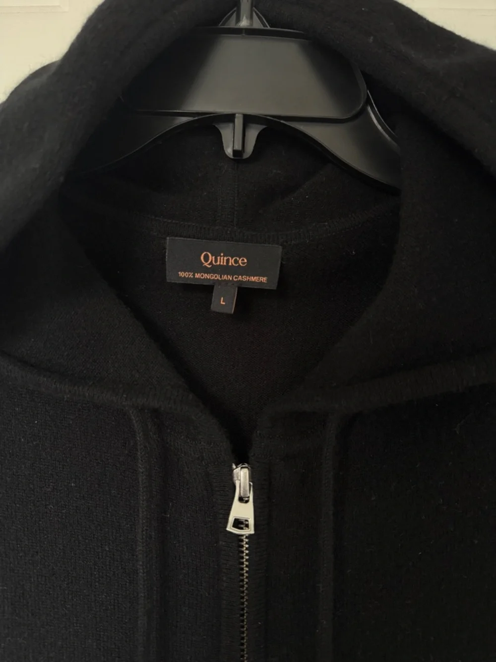 Quince 100% Mongolian Cashmere Black Zip-Up Hooded Sweater L - Picture 3 of 3